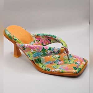 CIRCUS*NY by‎ Sam Edelman size 7.5 orange tropical flower heeled sandals